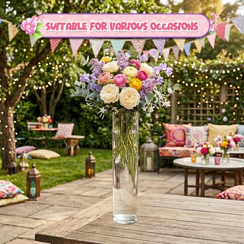16" Tall Cylinder Glass Vase, 3.5" Wide - Clear Glass Vase for Centerpiece, Floor Vase, Flowers, Candle Holder, Wedding Table Decor by 4E's Novelty