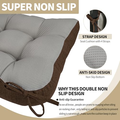 BUYUE Chair Cushion Set for Rocking Chair, Back Pillow & Seat Cushion with Ties, Original Woven Fabric Non-Slip Chair Pads for Elderly Sitting, Chocolate - color: Chocolate