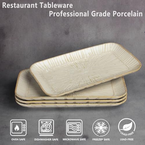13.6-inch ceramic dinner plates (4-pack), rectangular salad plates, serving plates, dinner plate set, dessert plates. Suitable for serving salads, appetizers, desserts, and fruits. - color: White1