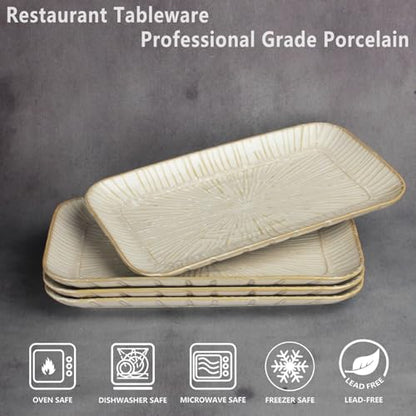 13.6-inch ceramic dinner plates (4-pack), rectangular salad plates, serving plates, dinner plate set, dessert plates. Suitable for serving salads, appetizers, desserts, and fruits. - color: White1