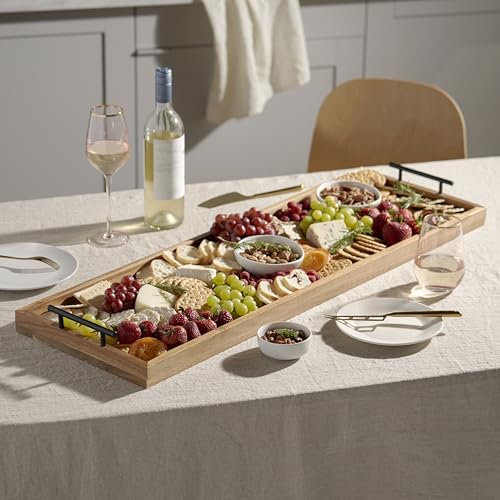 Twine Modern Manor Longboard Cheese Platter with Handles, Rectangular Cheese Board and Home Decor Tray, Dining Table Accessories Acacia Wood Set of 1 - style: Modern Manor Longboard