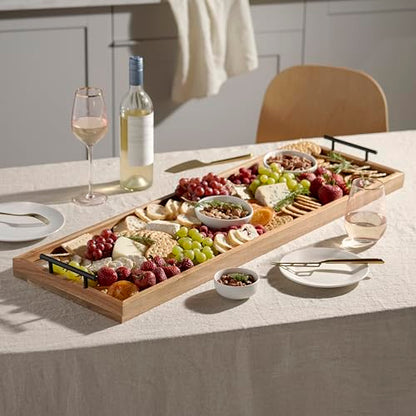 Twine Modern Manor Longboard Cheese Platter with Handles, Rectangular Cheese Board and Home Decor Tray, Dining Table Accessories Acacia Wood Set of 1 - style: Modern Manor Longboard