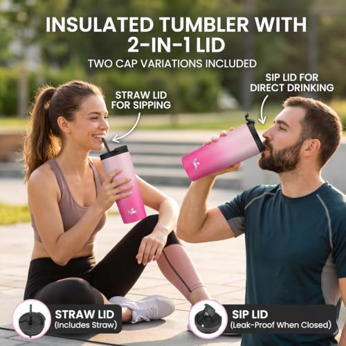Konokyo 22 oz Insulated Tumbler Water Bottle with Straw Lid, Lavender Green | Stainless steel insulated tumbler for coffee, water and iced drinks; spill-proof lid, 2 straws, cup-holder friendly - color: Lavender Green, size: 22 Ounces
