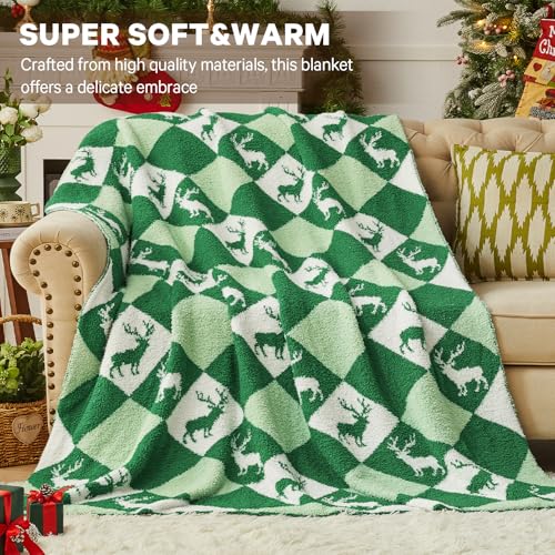 Christmas Knit Throw Blanket - Super Soft Cozy Fuzzy Blankets for Couch, Sofa & Bed, Holiday Throw Blanket，50"x60" - color: Christmas Reindeer, size: Throw/Travel(50"x60")