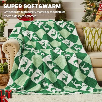 Christmas Knit Throw Blanket - Super Soft Cozy Fuzzy Blankets for Couch, Sofa & Bed, Holiday Throw Blanket，60"x80" - color: Christmas Reindeer, size: Twin(60"x80")