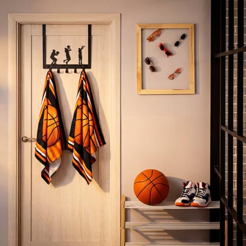 Reallnaive Basketball Room Decor Over The Door Hooks Bathroom Hanger Wall Mount Rack Holder for Towel, Hat, Coat, Cloth, Keychain, Bag, Christmas Gift - style: Basketball Player