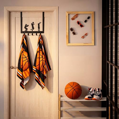 Reallnaive Basketball Room Decor Over The Door Hooks Bathroom Hanger Wall Mount Rack Holder for Towel, Hat, Coat, Cloth, Keychain, Bag, Christmas Gift - style: Basketball Player