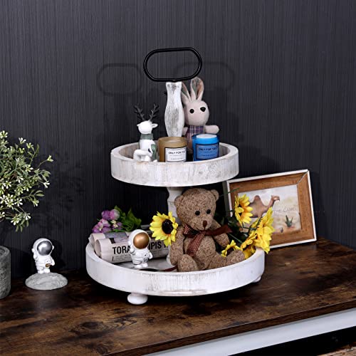 2 Tier Tray Cake Stand Farmhouse Kitchen Decor Centerpiece,Serving Tray Coffee Bar
