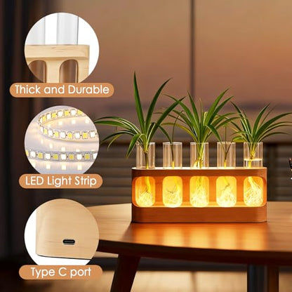 Tigvio Plant Propagation Station with 9-Level Dimmable LED Light | 5 Glass Test Tube Vases, Wooden Stand for Hydroponic Plants, Gardening Gift for Women & Plant Lovers & Home Decor