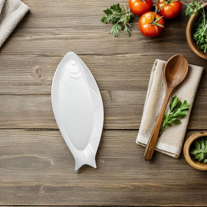 Hemoton Ceramic Fish Serving Platter 12.59X6.29X0.98In Oval Dinner Plate for Steamed Fish Snacks Appetizers Versatile Food Serving Dish for Home Restaurant Kitchen - size: 31x14.5cm