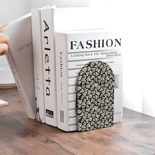 Neutral Geometric (3) Print Wooden Bookends,1 Pair Book Ends,Book Organizer for Home Office School Desk