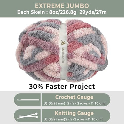 Jumbo Chunky Yarn for Hand Knitting - Super Thick Chenille Chunky Yarn for Crocheting - Extra Soft Bulky Fluffy Blanket Big Yarns 8 Jumbo Pack (27yds,8 oz Each Skein) - color: Blush Petal