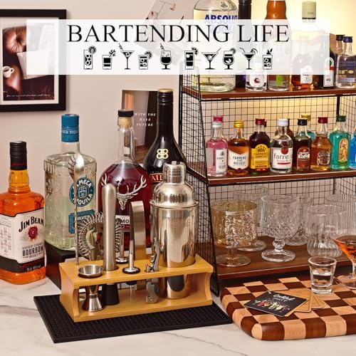 Bartender Kit Cocktail Shaker Set with Stand Bar Tool Bar Set for Drink Mixing Home Bartending Kit 11-Piece Bar Cart Accessories: Martini Shaker, Mixer Spoon, Jigger, Muddler, Strainer & Recipes Gifts - color: Burlywood Silver - 11pcs