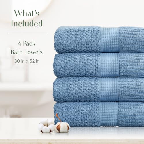 4 Pack 100% Cotton Bath Towels | Blue Towels | Oeko‑TEX Standard 100 | Soft & Absorbent, Quick‑Dry | Trinity Collection - Blue Shadow - color: Blue Shadow, size: Bath Towels (4 Pack)