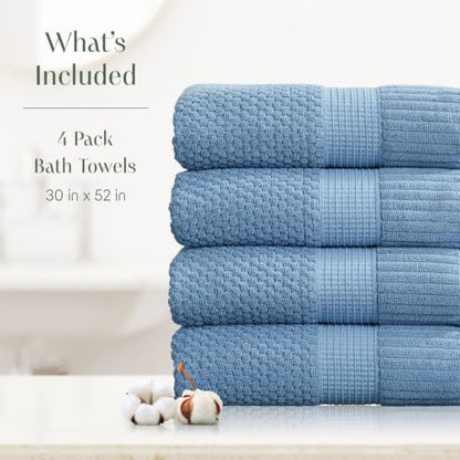 4 Pack 100% Cotton Bath Towels | Blue Towels | Oeko‑TEX Standard 100 | Soft & Absorbent, Quick‑Dry | Trinity Collection - Blue Shadow - color: Blue Shadow, size: Bath Towels (4 Pack)