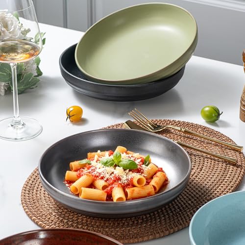 HAPPY KIT Stoneware 9'' Pasta Bowls 42oz Set of 4, Ocean Current Blue - color: OceanBlue