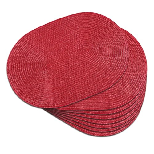 Placemats Set of 8, Woven Oval Braided Dining Table Mats(Red) | 12 x 17.5 Inch Size Fits Plates and Flatware; Hand Washable and Heat Resistant for Kitchen Use, with Farmhouse and Boho Style - color: Red, size: 8 pcs