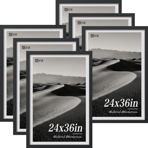 VCK 24x36 Poster Frames Black - 6 Pack, Wide Border Wood Picture Frame, Multi-Directional Display Family Photos, Office Prints, Studio/Gallery, Wall Hanging - color: Black, size: 24 x 36