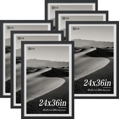 VCK 24x36 Poster Frames Black - 6 Pack, Wide Border Wood Picture Frame, Multi-Directional Display Family Photos, Office Prints, Studio/Gallery, Wall Hanging - color: Black, size: 24 x 36