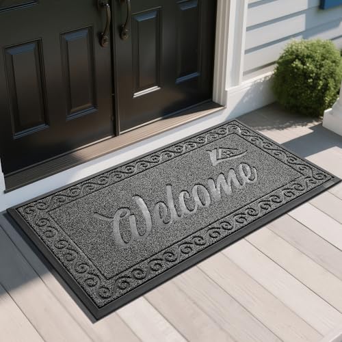Yimobra Welcome Mat, Heavy Duty Sturdy Door Mats for Home Entrance Outdoor Indoor, Front Doormat for Outside Patio Floor Entry Porch Garage Office, Waterproof, Low Profile, 47 x 24, Black Grey - color: Grey, size: 47x24 Inch