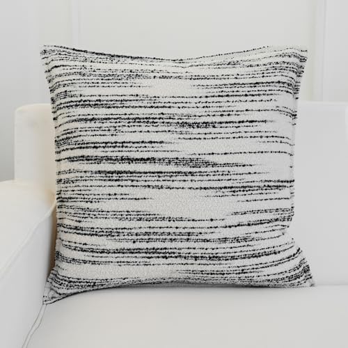 THE-TINOART White & Black Square Boucle Jacquard Pillow Cover - Woven Striped Pattern, Luxury Decorative Accent Pillow Cover for Couch and Bed, 18x18 Inches - color: Black Stripe, size: 18" x 18" (Pack of 1)