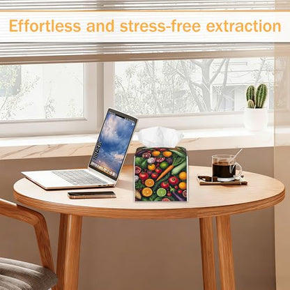 Vegetables 2 Pcs Tissue Box Cover Square, Spring Fruit BBQ Tissue Box Holder Waterproof Leather Facial Paper Organizer Dispenser for Bathroom Home Car Nightstand - color: Vegetables