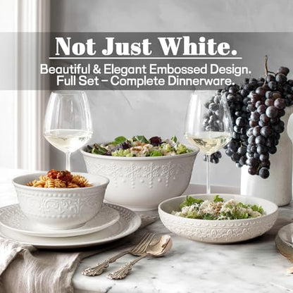Pasta Bowls 32oz, Ceramic Large Salad Bowls 8 inch, White Embossed Soup Bowl Set of 4 for Entertaining, Serving, Dinner, Wide Shallow Microwave Dishwasher Oven Safe (Four-Leaf Clover) - color: Four-Leaf Clover