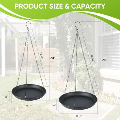 Plant Hanger Indoor Outdoor, 2-Pack Black Metal Hanging Plant Shelf & Window Planter Basket with 9.8/11.8 Inch Trays - Heavy Duty Plant (11.8in-2PCS, 2PACK) - size: 11.8in-2PCS