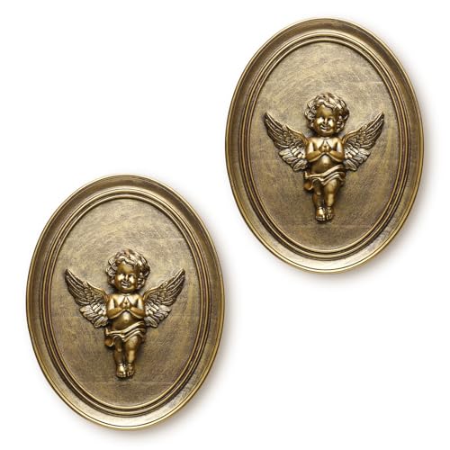 Newinhome Vintage Cherub Wall Sculptures Set of 2 Antique Wall Decor Oval Aesthetic Room Decor Vintage Decoration for Living Room Hallway and Bedroom (Gold Cherubs) - color: 2 Pcs Cherubs