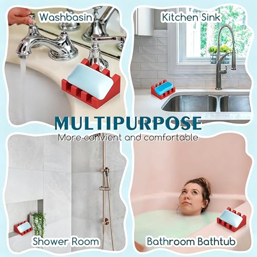 Silicone Soap Dish Self Draining with Suction Cups (Red,1 Pack) | Waterfall drainage design drains fast to keep soap dry silicone soap saver with reusable suction cups for bathroom & kitchen - color: Christmas Red, size: 1