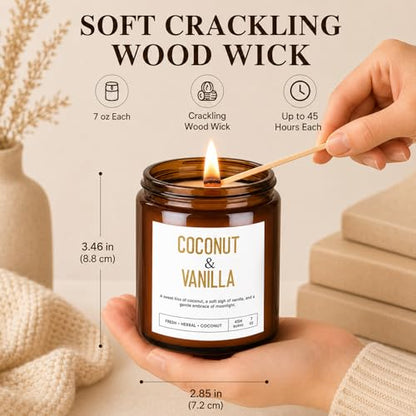 Scented Candle Gift Set, 4 Pack Long Lasting Amber Candles with Wooden Wick | Birthday Gifts for Women and Men, Candles with Amber Patchouli, Vanilla Coconut, Lemon Lavender, Blackberry & Bergamot - color: 4-Pack Amber Candles