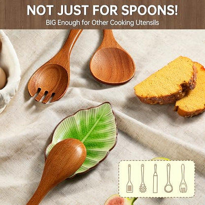 11 PCS Natural Acacia Wooden Utensil Set Wooden Spoons for Cooking | Non-Toxic, Nonstick Friendly, Sturdy & Easy to Clean, With Ceramic Spoon Rest & 10 Hooks, Ideal Housewarming Gift - size: 11 PCS SET