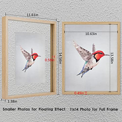 MUYE 11x14 Floating Frame Set of 2,Double Glass Rustic Frame,Display Any Size Photo up to 11x14,Wall Mount or Tabletop Standing,Natural - color: Natural, size: 11x14