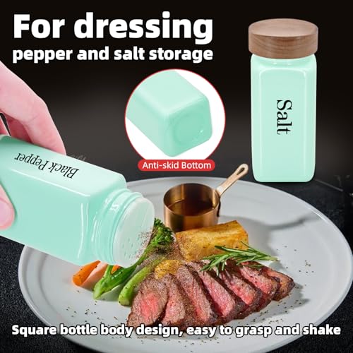 6Pcs 4 oz Square Glass Spice Jars with Label, Empty Spice Containers with Wooden Lids, Square Seasoning Containers and Supplement Set, Small Seasoning Bottles for Salt, Sugar, Pepper (Turquoise) - color: Turquoise