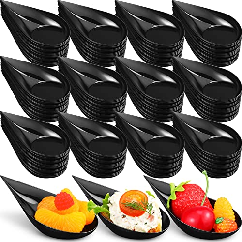300 Pcs 4 Inch Appetizer Spoons Tear Drop Mini Appetizer Plates Disposable Plastic Tasting Spoons Asian, Mini Dessert Containers for Catering, Wedding, Birthday Party, Holiday Event (Black) - color: Black