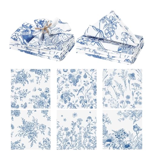 Kochorie 12 Pieces Blue Floral Cloth Napkins, 18 x 18 Inch Reusable Soft Fabric Napkins, Washable Flower Dinner Cocktail Napkin for Spring Summer Tea Party Holiday Home Kitchen Wedding Restaurant - color: Blue