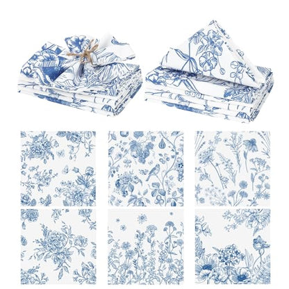 Kochorie 12 Pieces Blue Floral Cloth Napkins, 18 x 18 Inch Reusable Soft Fabric Napkins, Washable Flower Dinner Cocktail Napkin for Spring Summer Tea Party Holiday Home Kitchen Wedding Restaurant - color: Blue