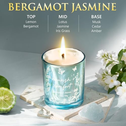Scented Candles for Women, 3 Pack Soy Wax Candle Gift Sets for Home Scented | Holiday Votive Candle Gifts Set, Christmas Birthday Gifts for Women Mom Friend - Eucalyptus Mint/Bergamot Jasmin/Sage Citrus - color: Silver, Sage Green, Blue