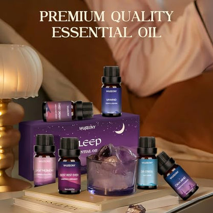 WUSEONY Sleep Essential Oils Set for Diffusers for Home, Set of 6 Essential Oil Blend Aromatherapy - Eucalyptus, Jasmine, Orange, Lavender, Cedar, Mint - color: Sleep