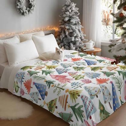 Christmas Tree Throw Blanket, Abstract Pink Blue Green Tree Super Soft Warm Flannel Blankets for Bed Couch Sofa Cute Graffiti Xmas Winter Lightweight Fluffy Plush Bed Throws 40x50 Inch - color: Pink Blue Gray, size: 40''x50''