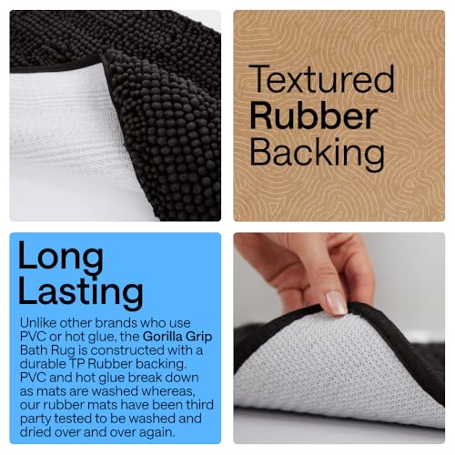 GORILLA GRIP Bathroom Rug Sets 3 Piece, Bath Mat Set and Oval Toilet Base with Rubber Backing, Plush Absorbent Shaggy Chenille Washable Mats, Includes 24x19.5, 24x17 and 36x24 Inch Rugs, Black - color: Black, style: 24"x19.5" + 24"x17" + 36"x24" - 3 Pack