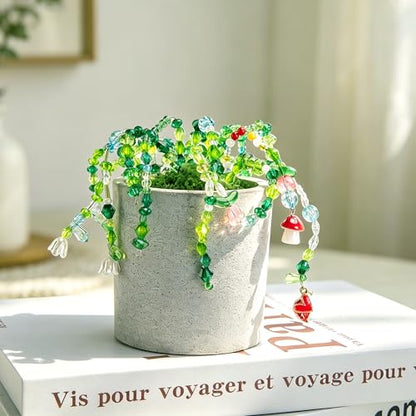 codree 2 Set/10840 Beaded Plant Kit with Artificial Moss, Green Beads for Beaded Plants Making, Forever Plant Leaf Flower Green Glass Beads for Jewelry Making DIY Crafts Succulent Plants Lover - color: 2 Set A Style