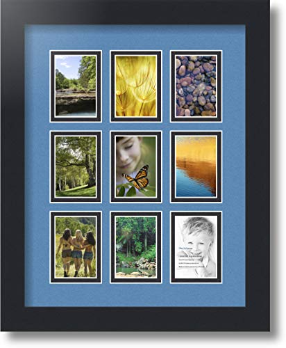 ArtToFrames Collage Photo Frame Double Mat with 9-2x3 Openings with Satin Black Frame and Liberty Blue mat. - color: Liberty Blue, size: 9 - 2x3