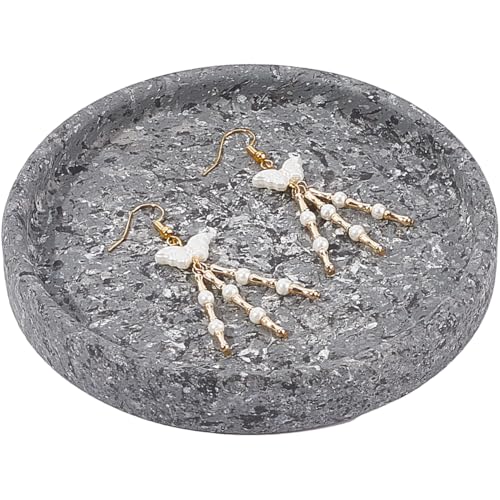 Beebeecraft Round Jewelry Organizer Plate 4.76in Ceramic Jewelry Tray for Necklace Bracelet Ring Earring Display Stand Holder (Gray) - color: Gray