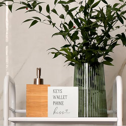 Entryway Wooden Box Sign - Keys Wallet Phone Kiss Wood Box Sign Desk Decor, Entry Way Decor, Entry Way Table Home Decor, 5 X 5 Inches