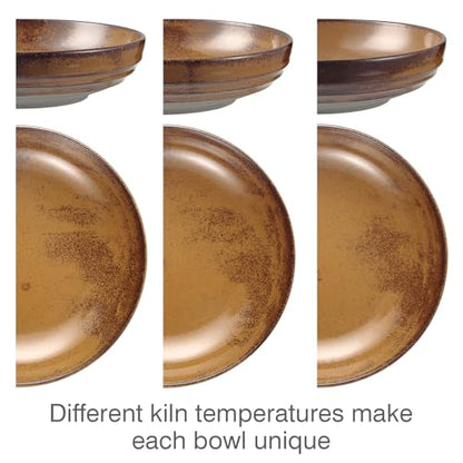 HAPPY KIT 9'' Pasta Bowls, 42oz, Stoneware Set of 4, Ocher | Large Salad Bowl, Ceramic Serving Bowls, Double Reactive Glaze, Ideal for Housewarming, Festivals, Microwave Safe - color: Ocher