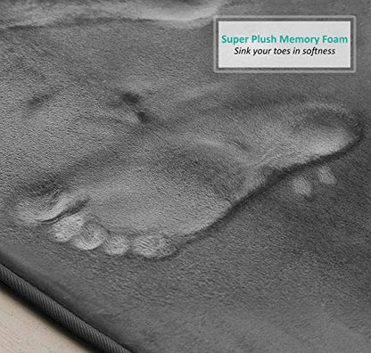 Clara Clark 3 Piece Bathroom Rugs Bath Mat Set, Velvet Memory Foam Bath Mats for Bathroom - Non-Slip, PVC Backing Bath Rugs, Washable - Dries Quickly, Grey - color: Dark Grey