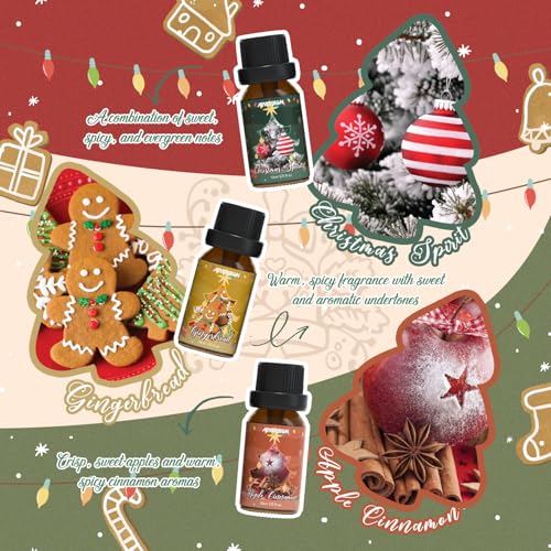 ARVIDSSON Christmas Fragrance Oil Set, Winter Essential Oils for Diffuser, Candle Making - Christmas Spirit, Gingerbread, Apple Cinnamon, Candy Cane, Mistletoe, Holiday Diffuser Oils Gift Set - color: Red