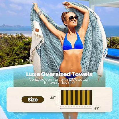 Gold CASE Turkish Beach Towel Set of 4 – 100% Cotton Large Turkish Bath Towels 67 x 38'' – Zeus Extra Large, Quick Dry & Sand Free Towels – Peshtemal for Pool – Grey - color: Grey, size: Zeus Beach Bath Towel