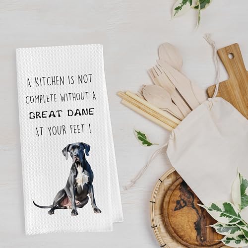Great Dane Dish Towels Set - Funny Great Dane Decorative Waffle Kitchen Towels, Hand Towel, Tea Towel (16×24 Inches, Set of 2) - color: Great Dane